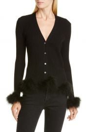 Opening Ceremony Rib Wool Cardigan with Feather Trim   Nordstrom at Nordstrom